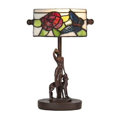 Színes Tiffany asztali bank lámpa szobor talapzattal